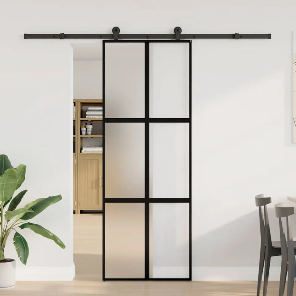 VIDAXL - Porte coulissante kit de quincaillerie trempé verre aluminium