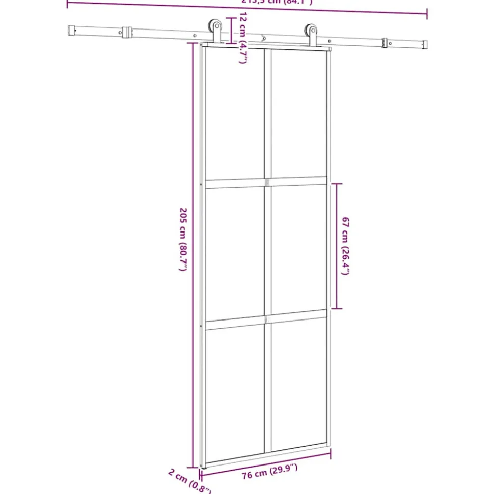 VIDAXL - Porte coulissante kit de quincaillerie trempé verre aluminium