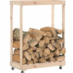 VIDAXL - Porte-bûches avec roulettes 76,5x40x108 cm bois massif de pin