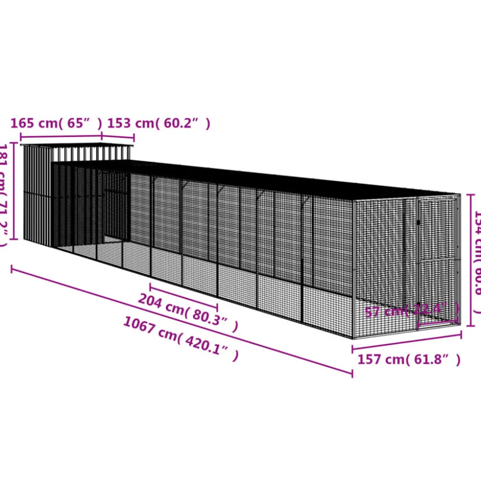 VIDAXL - Poulailler avec cour anthracite 165x1067x181 cm acier galvanisé