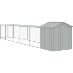 VIDAXL - Poulailler avec cour gris clair 117x609x123 cm acier galvanisé