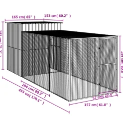 VIDAXL - Poulailler avec cour gris clair 165x455x181 cm acier galvanisé