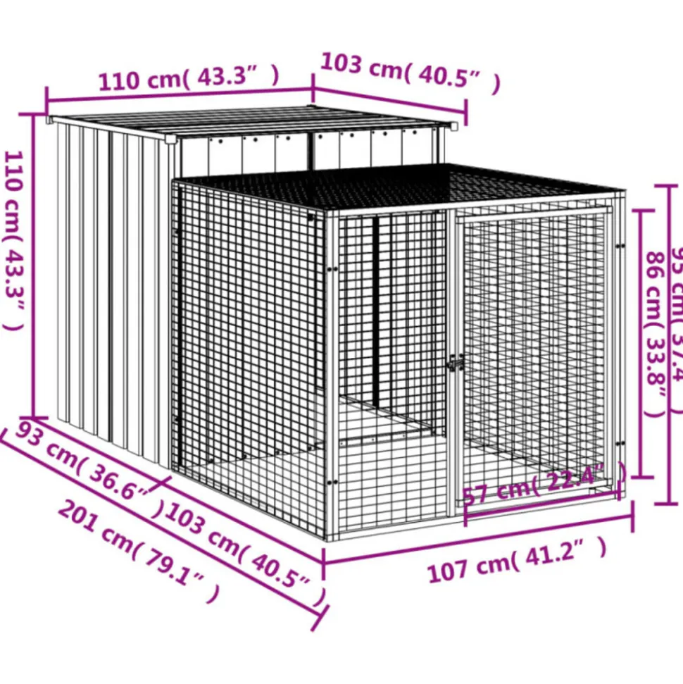 VIDAXL - Poulailler avec cour anthracite 110x201x110 cm acier galvanisé