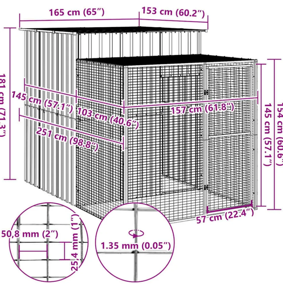VIDAXL - Poulailler avec cour anthracite 165x251x181 cm acier galvanisé