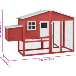 VIDAXL - Poulailler avec nichoir rouge et blanc bois de sapin massif