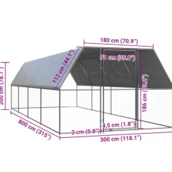 VIDAXL - Poulailler d extérieur 3x8x2 m acier galvanisé