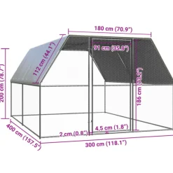 VIDAXL - Poulailler d extérieur 3x4x2 m acier galvanisé