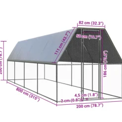 VIDAXL - Poulailler d extérieur 2x8x2 m acier galvanisé