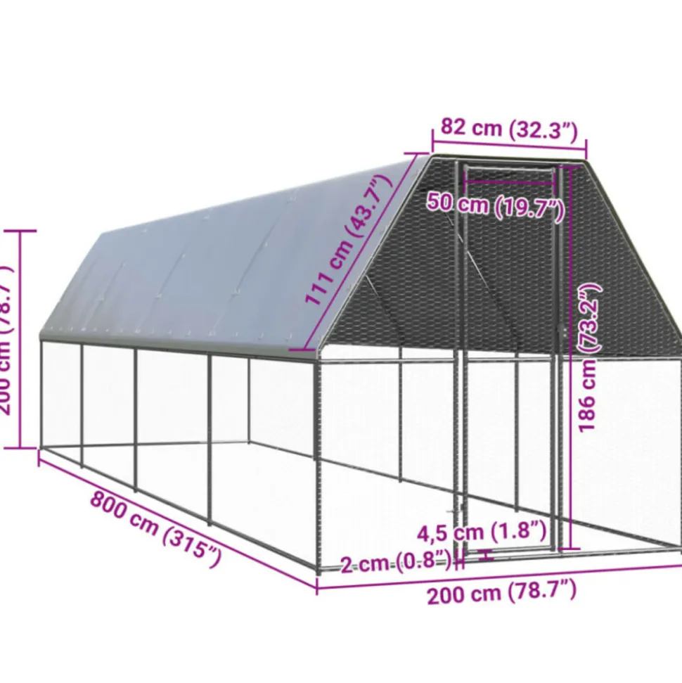 VIDAXL - Poulailler d extérieur 2x8x2 m acier galvanisé