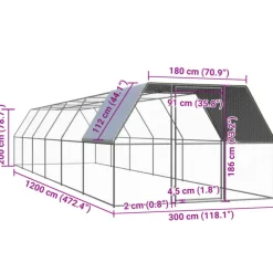 VIDAXL - Poulailler d extérieur 3x12x2 m acier galvanisé