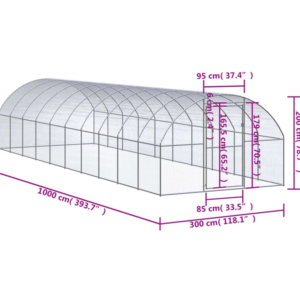 VIDAXL - Poulailler d extérieur 3x10x2 m acier galvanisé
