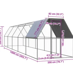 VIDAXL - Poulailler d extérieur 2x10x2 m acier galvanisé