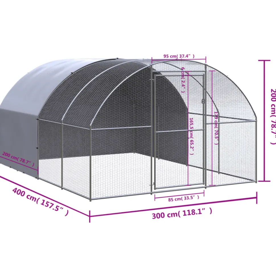 VIDAXL - Poulailler d'extérieur 3x4x2 m acier galvanisé