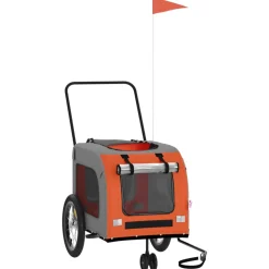 VIDAXL - Remorque de vélo pour animaux de compagnie orange et gris