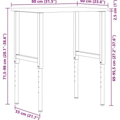 VIDAXL - Établi marron foncé 80x60x(71,5-98) cm bois de chêne massif