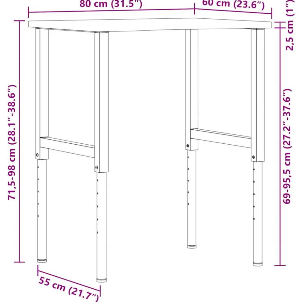 VIDAXL - Établi 80x60x(71,5-98) cm bois de chêne massif