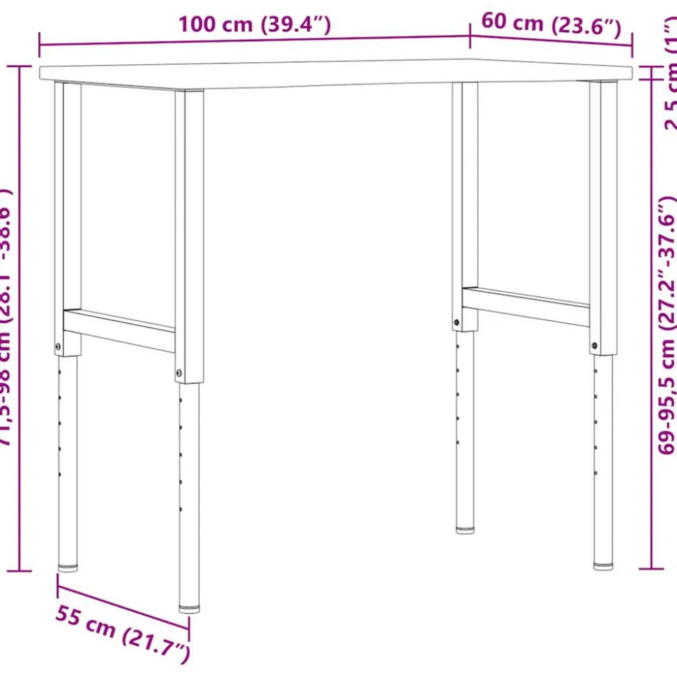 VIDAXL - Établi 100x60x(71,5-98) cm bois de chêne massif
