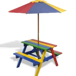 VIDAXL - Vidaxl - table et bancs avec parasol pour enfants