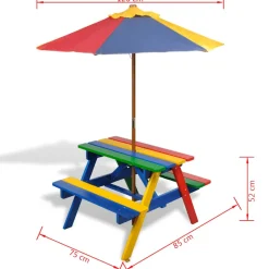 VIDAXL - Vidaxl - table et bancs avec parasol pour enfants