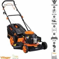 VILLAGER - Tondeuse thermique autotractée moteur puissant 173cm3 4,1 cv coupe 50cm mulching villager atlas 5111t