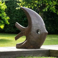 WANDA COLLECTION - Grande sculpture moderne poisson 100 cm brun
